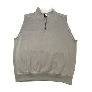 FootJoy Mens Quarter Zip Golf Vest Grey Ribbed Knit Mock Neck Large FJ Logo